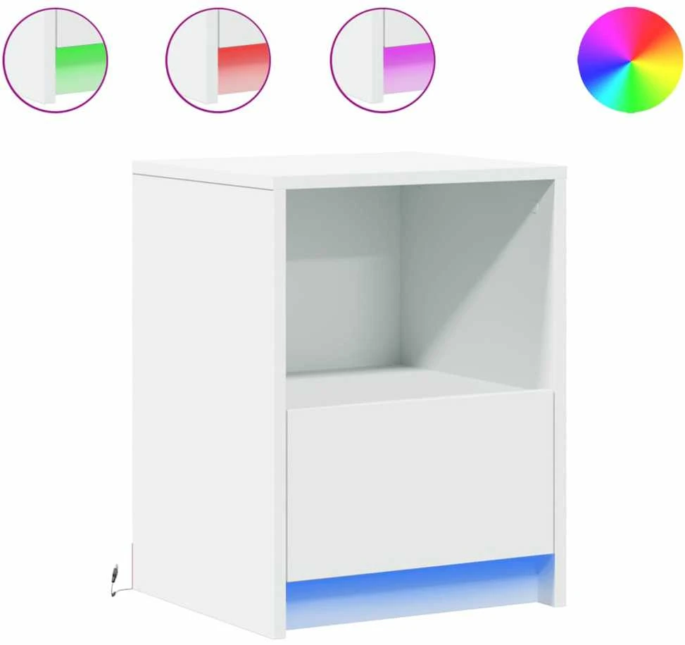 Naktinės spintelės su LED lemputėmis, 2vnt., baltos, mediena