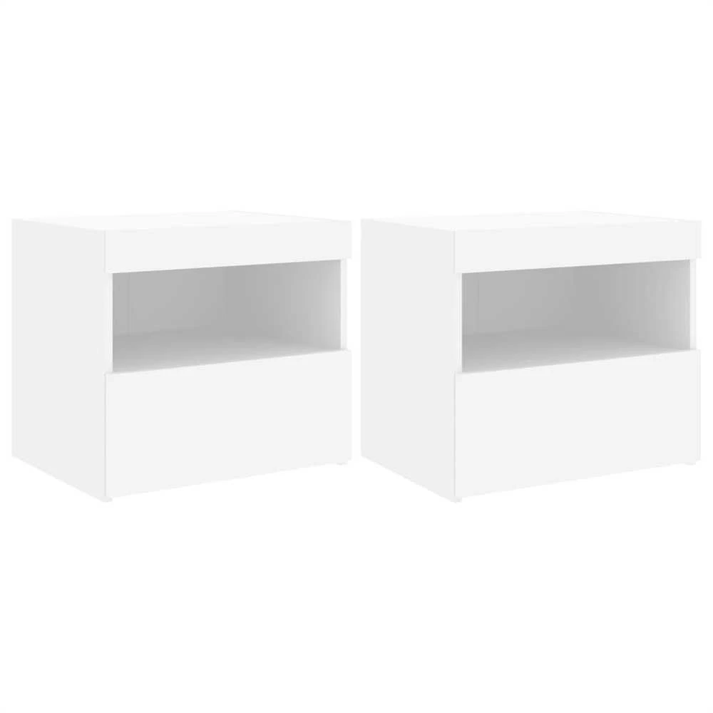 Naktinės spintelės su LED lemputėmis, 2vnt., baltos, 50x40x45cm