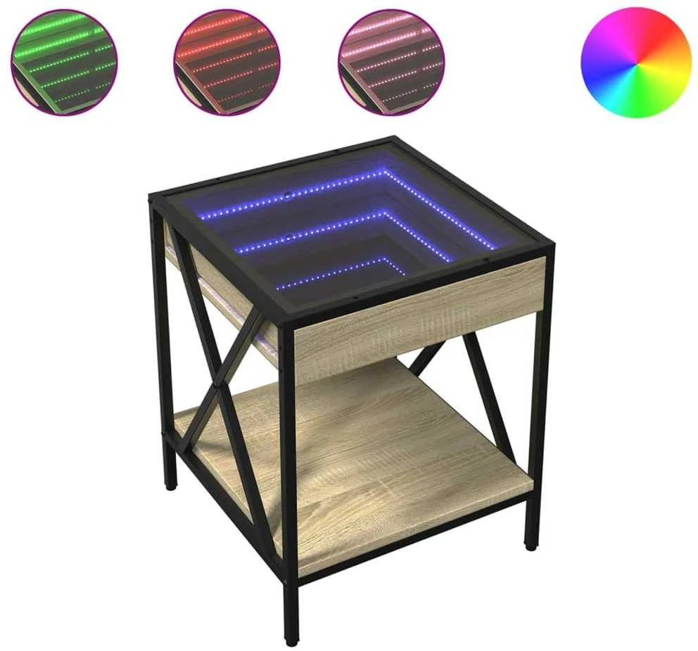 Naktinis staliukas su Infinity LED, ąžuolo, 40x40x49cm