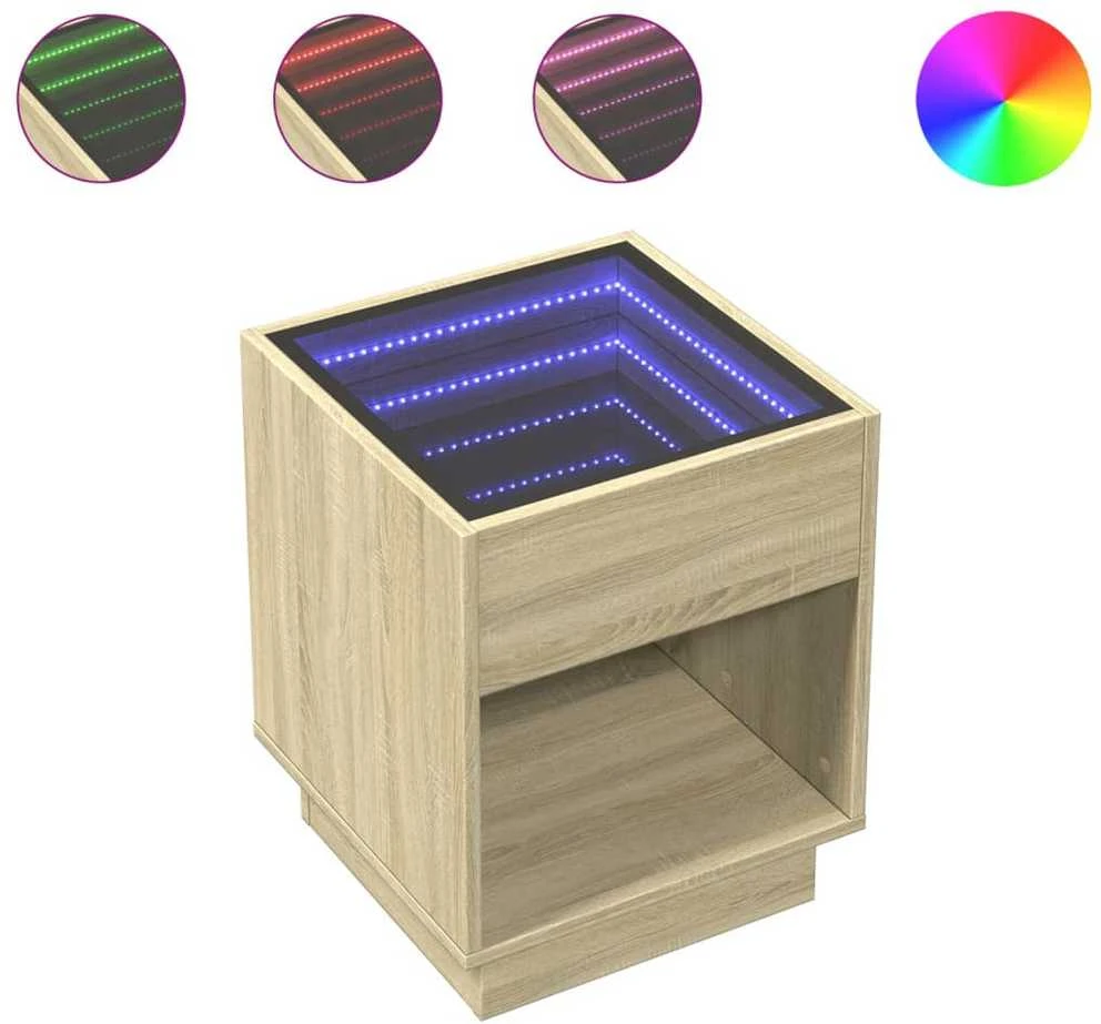 Naktinis staliukas su Infinity LED, ąžuolo, 40x40x50cm