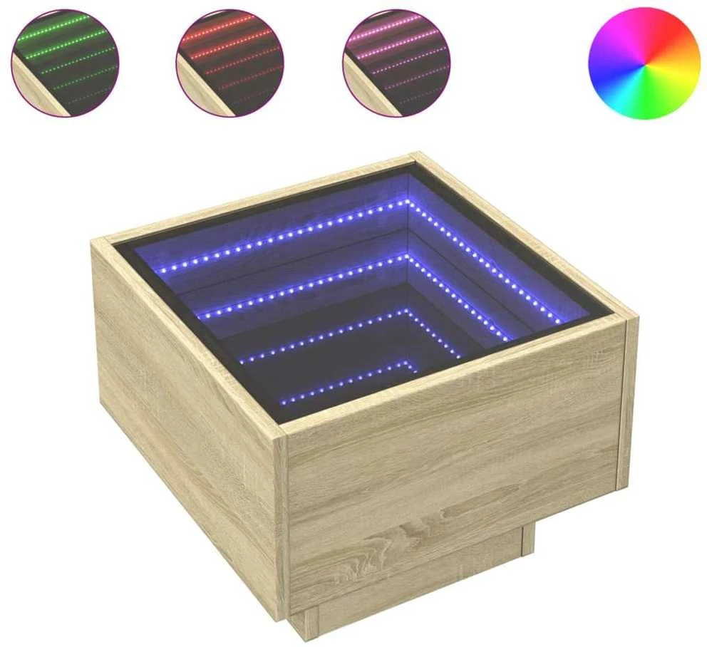 Naktinis staliukas su Infinity LED, ąžuolo, 40x40x30cm