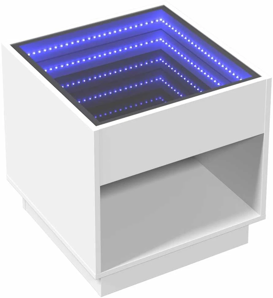 Naktinis staliukas su Infinity LED, baltas, 50x50x50cm