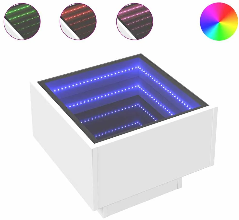 Naktinis staliukas su Infinity LED, baltas, 40x40x30cm