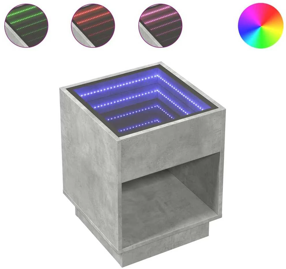 Naktinis staliukas su Infinity LED, betono, 40x40x50cm