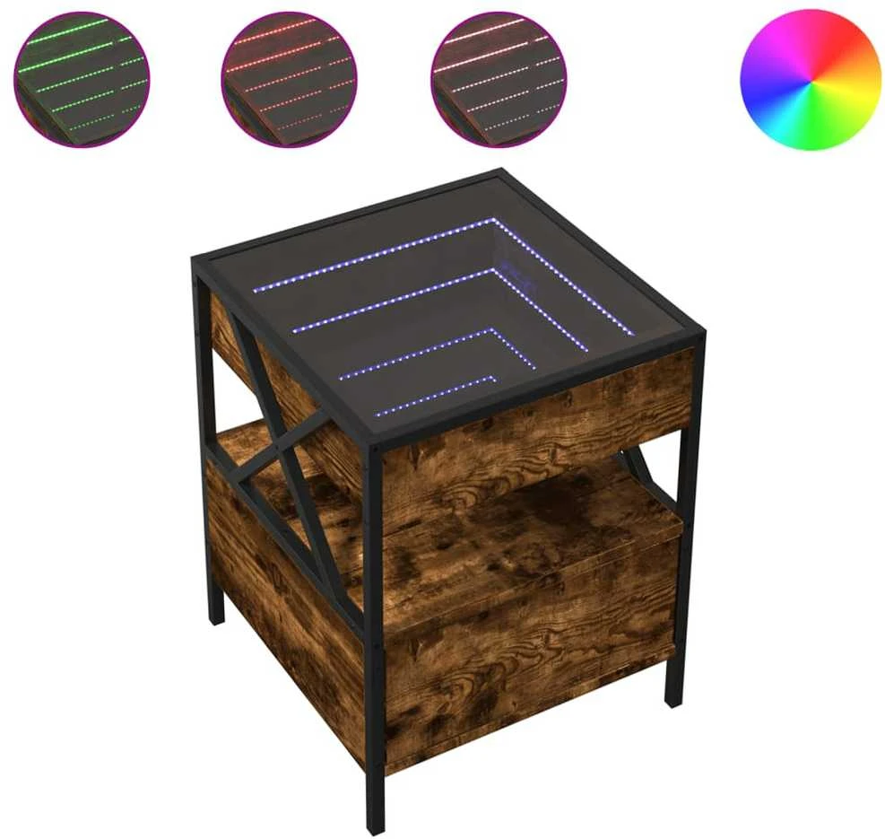 Naktinis staliukas su Infinity LED, dūminio ąžuolo, 40x40x51cm