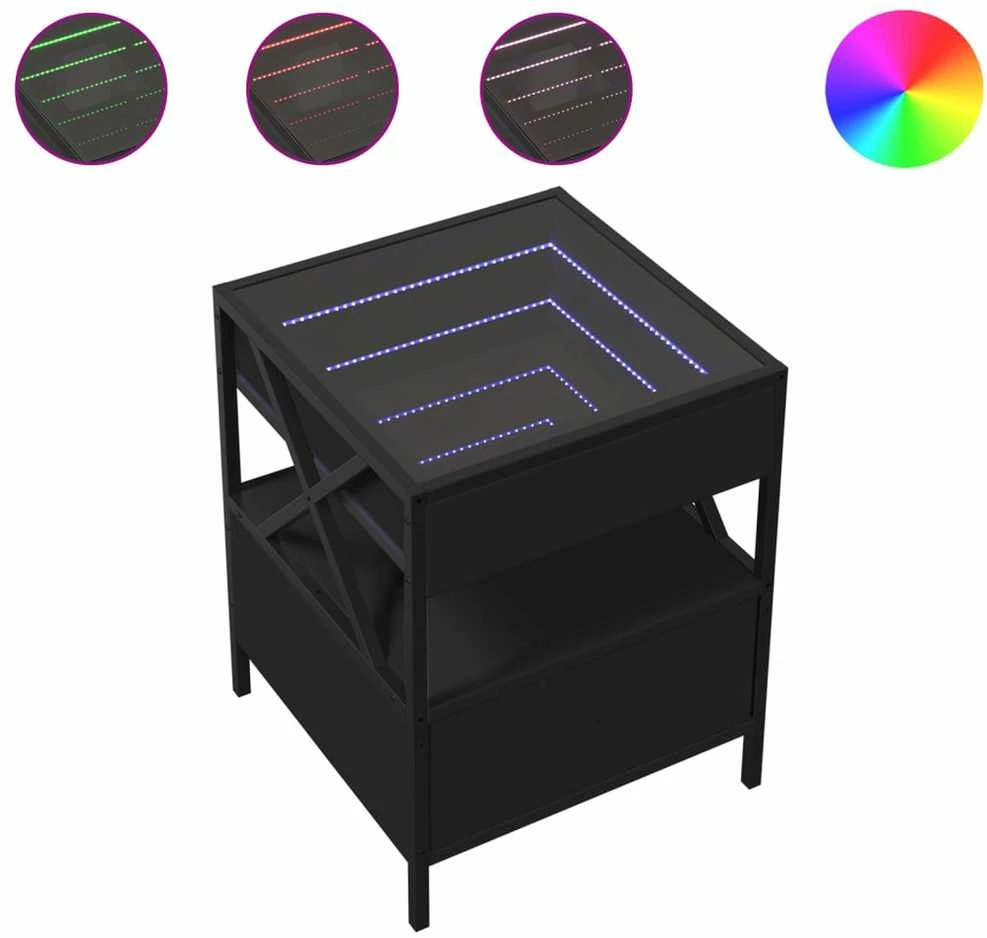 Naktinis staliukas su Infinity LED, juodas, 40x40x51cm