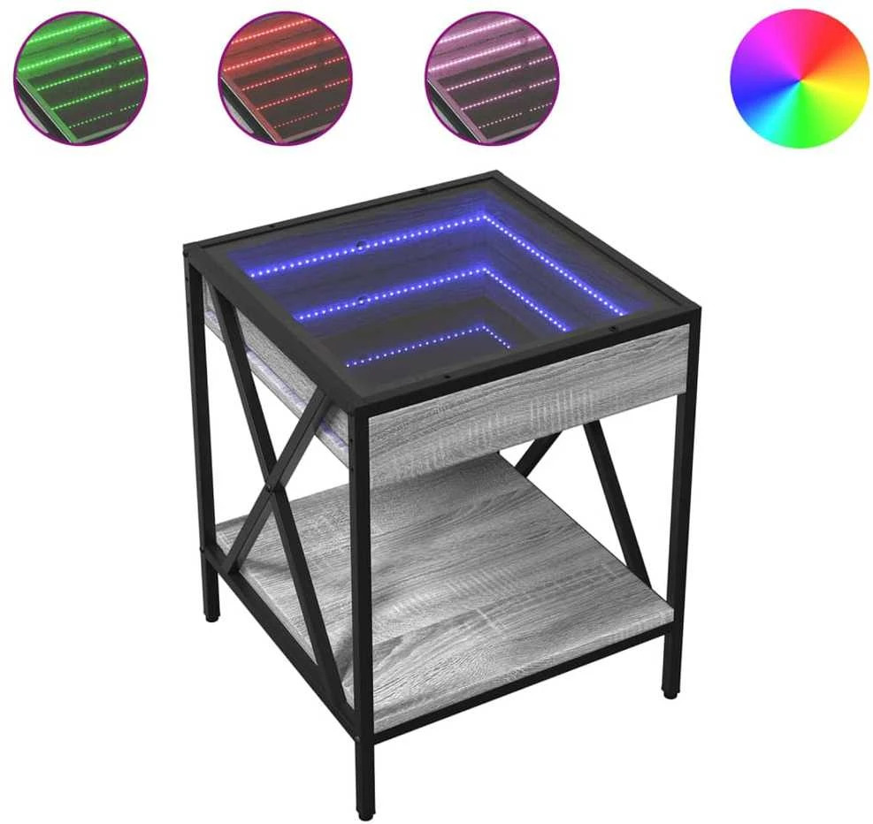 Naktinis staliukas su Infinity LED, pilkas ąžuolo, 40x40x49cm