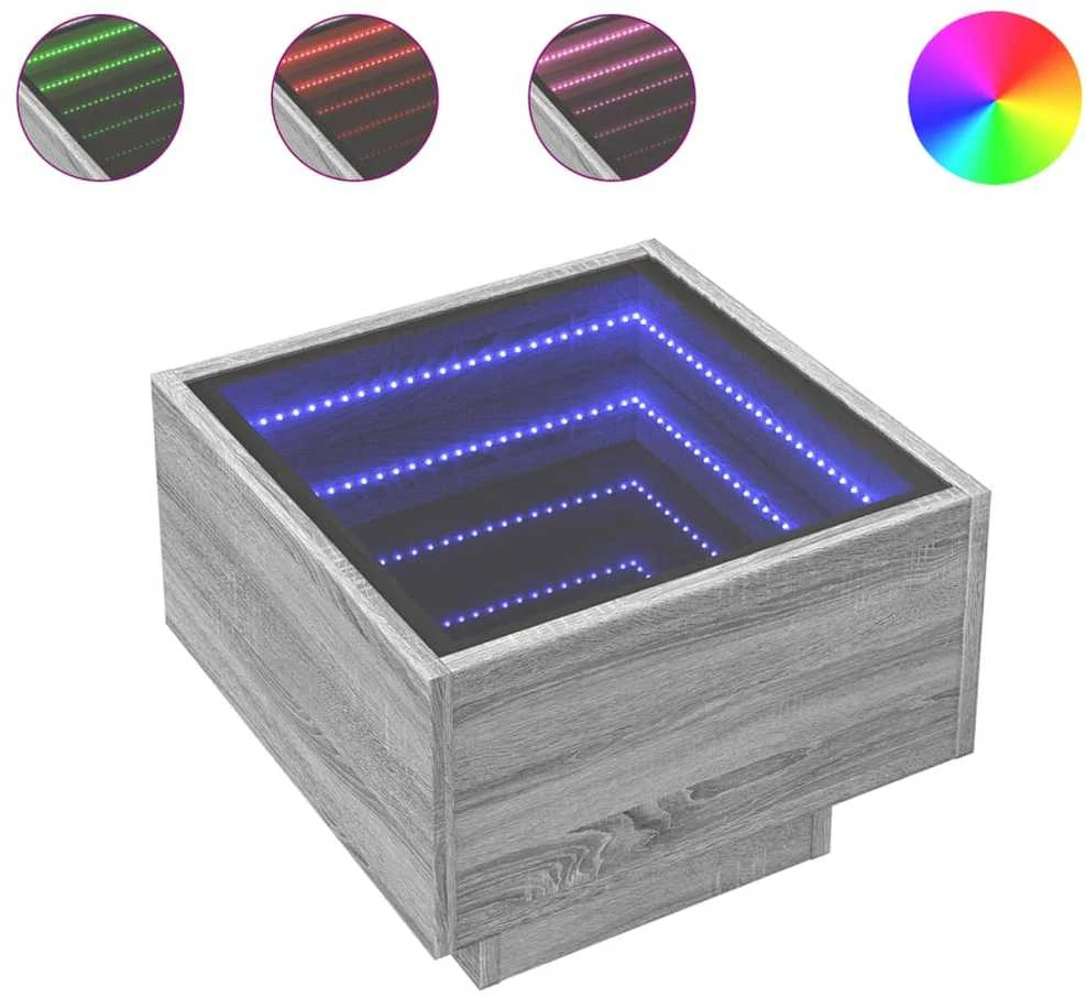 Naktinis staliukas su Infinity LED, pilkas ąžuolo, 40x40x30cm