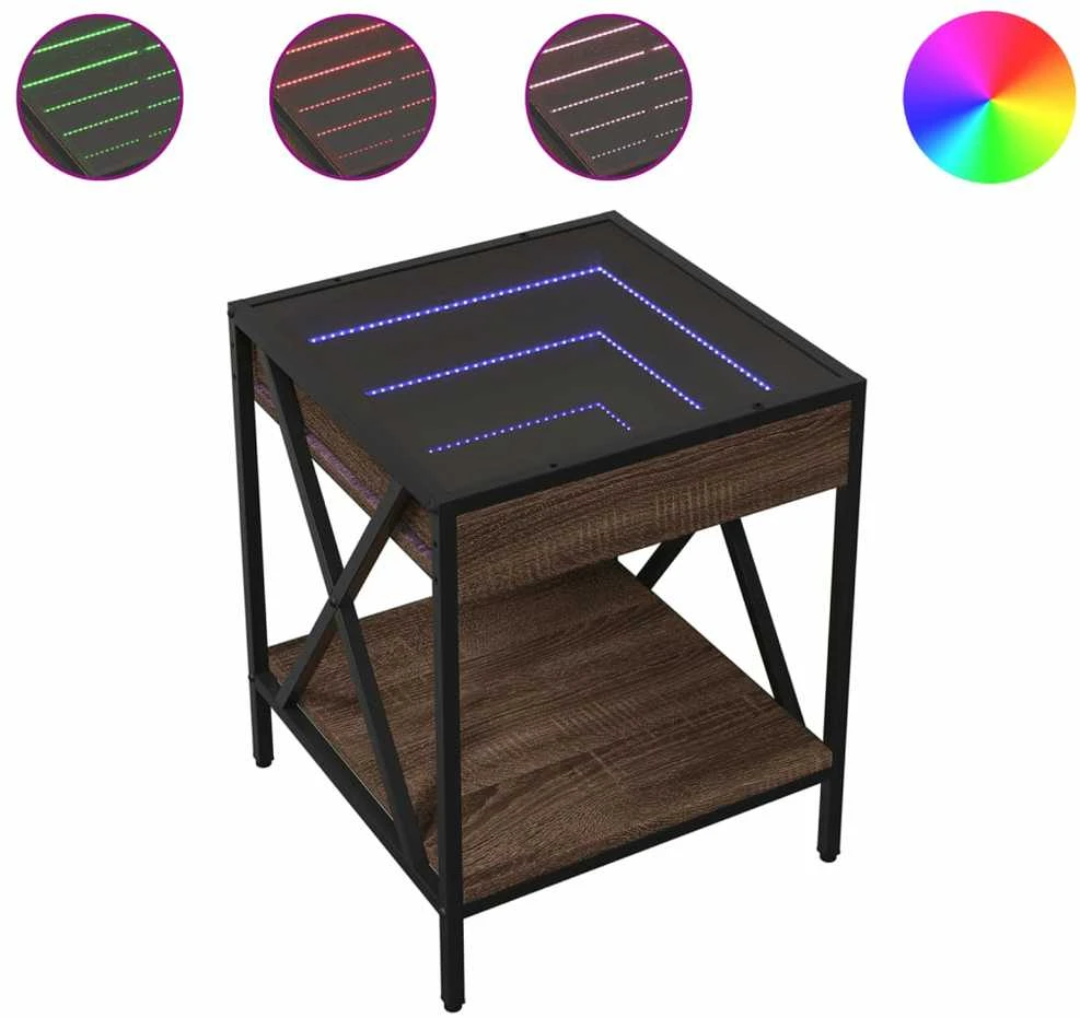 Naktinis staliukas su Infinity LED, rudas ąžuolo, 40x40x49cm