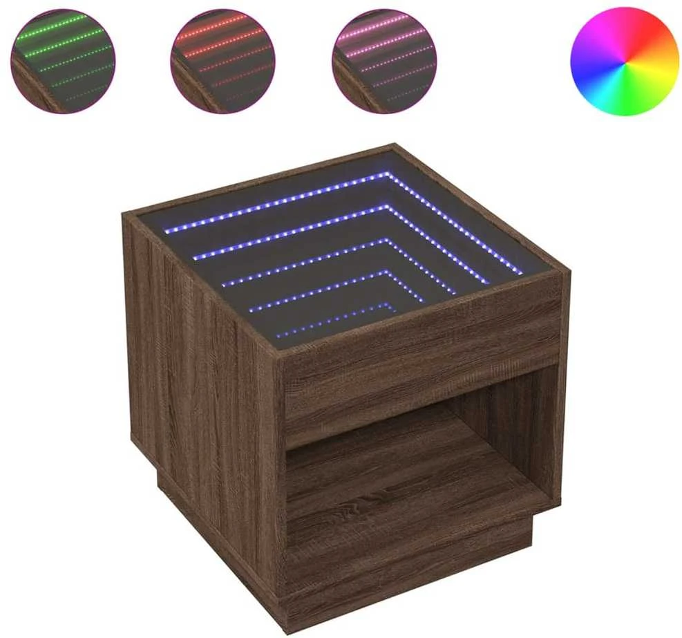 Naktinis staliukas su Infinity LED, rudas ąžuolo, 50x50x50cm
