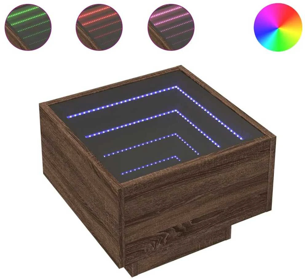Naktinis staliukas su Infinity LED, rudas ąžuolo, 40x40x30cm