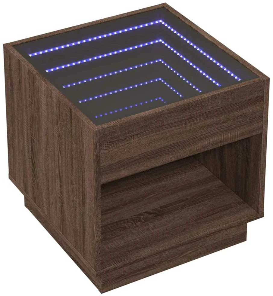 Naktinis staliukas su Infinity LED, rudas ąžuolo, 50x50x50cm