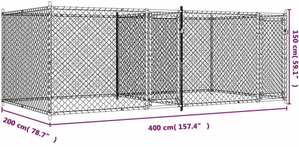 Narvas šunims su durimis, pilkas, 4x2x1,5m, plienas