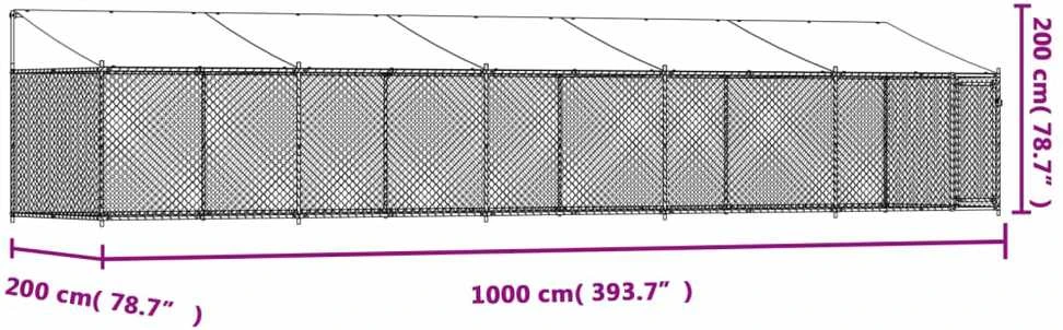 Narvas šunims su stogu ir durimis, pilkas, 10x2x2m, plienas