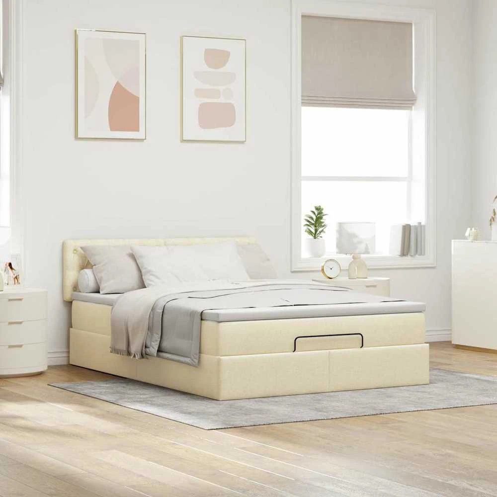 Osmanų lova su čiužiniu ir LED kreminiu 140x200 cm audiniu