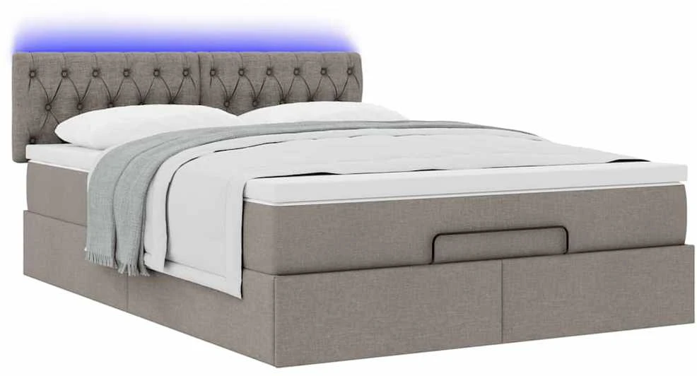 Osmanų lova su čiužiniu ir LED lemputėmis Taupe 140x200 cm