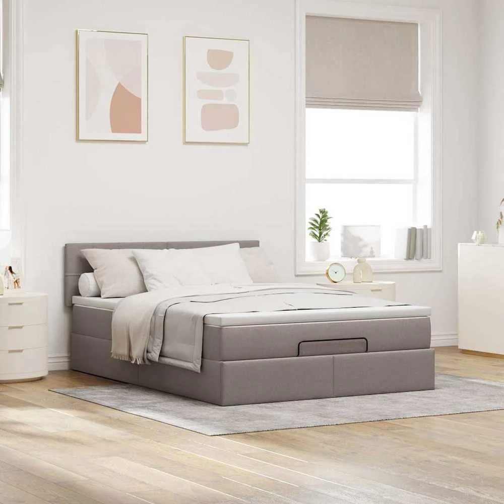 Osmanų lova su čiužiniu, taupe, 140x200cm, audinys