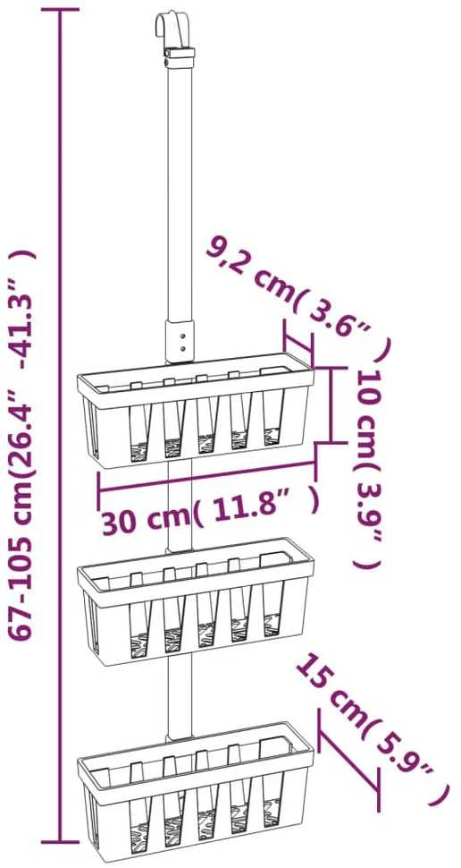 Pakabinama dušo lentyna, 30x15x(67–105)cm, aliuminis