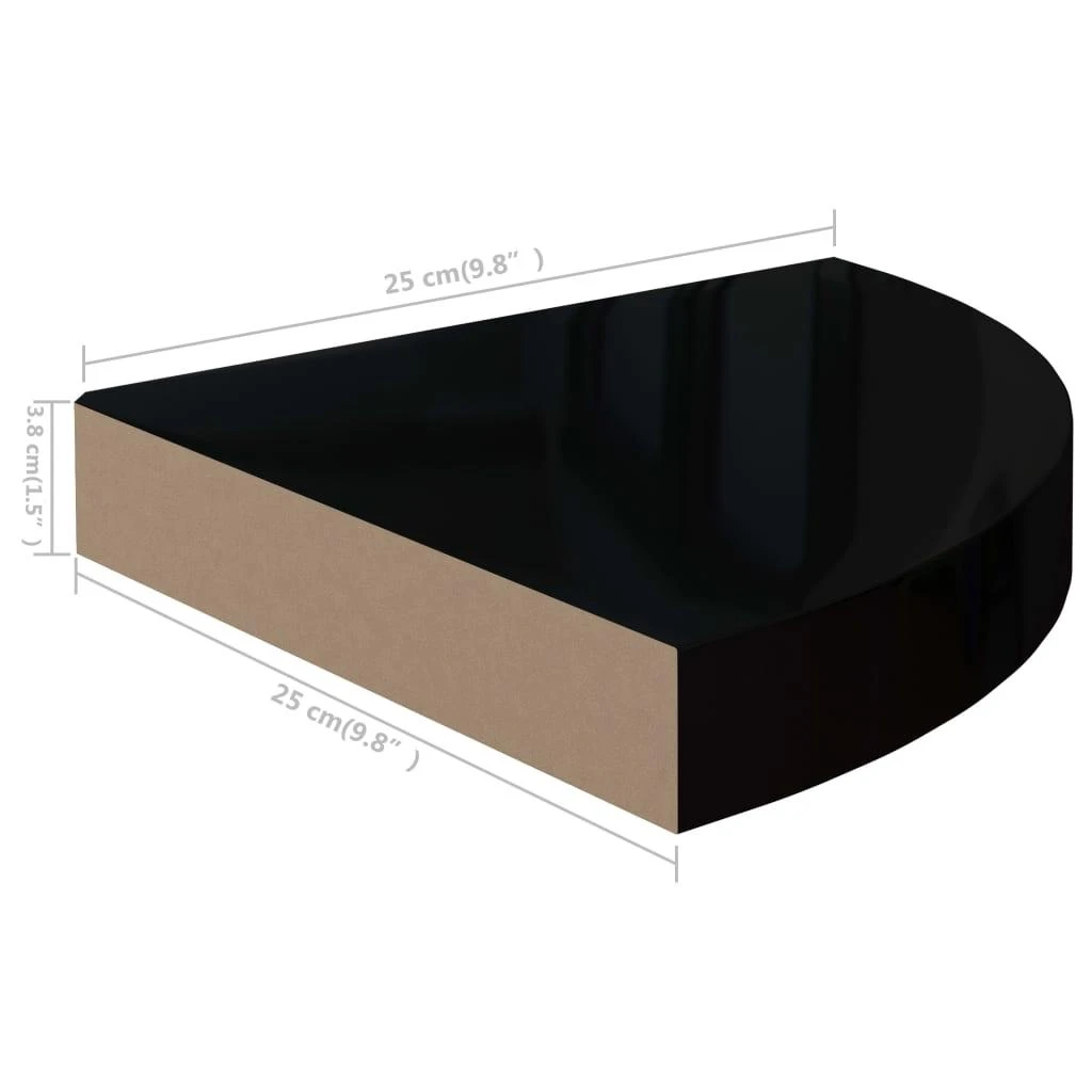 Pakabinama kampinė lentyna, juoda, 25x25x3,8cm, MDF, blizgi