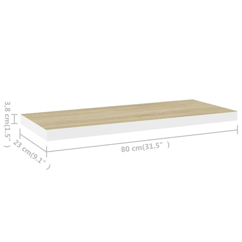 Pakabinama sieninė lentyna, ąžuolo/baltos, 80x23,5x3,8cm, MDF