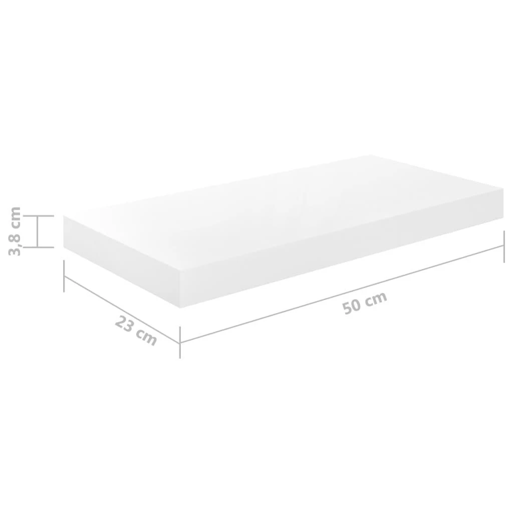 Pakabinama sieninė lentyna, balta, 50x23x3,8cm, MDF, blizgi
