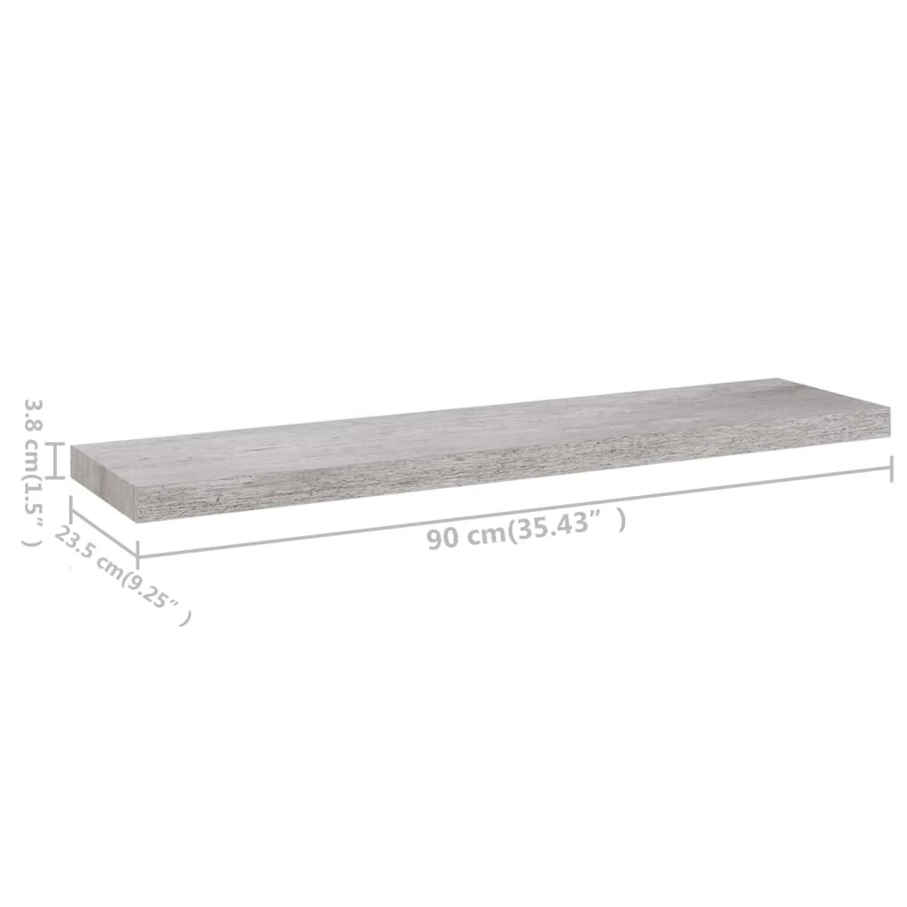 Pakabinama sieninė lentyna, betono pilka, 90x23,5x3,8cm, MDF