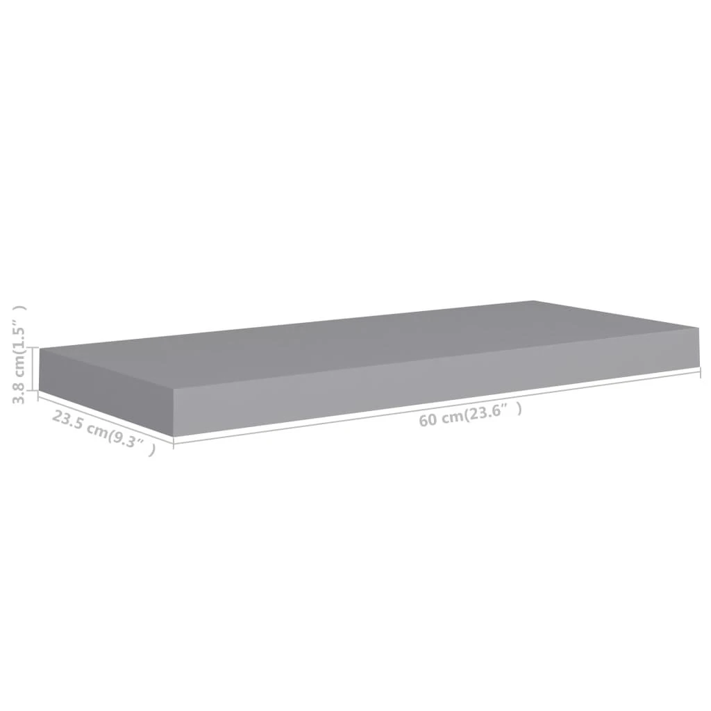 Pakabinama sieninė lentyna, pilkos spalvos, 60x23,5x3,8cm, MDF