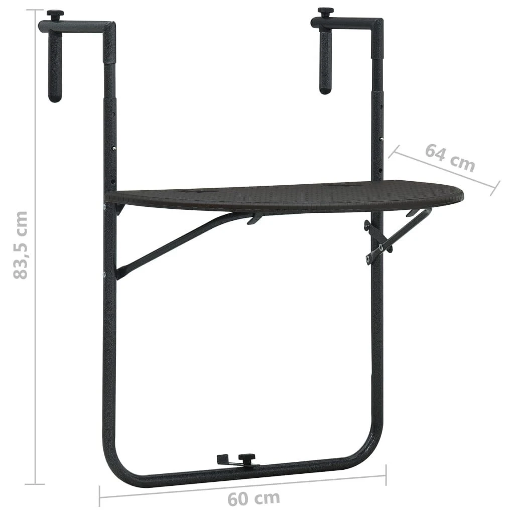 Pakabinamas balkono stalas, rudas, 60x64x83,5cm, plastikas