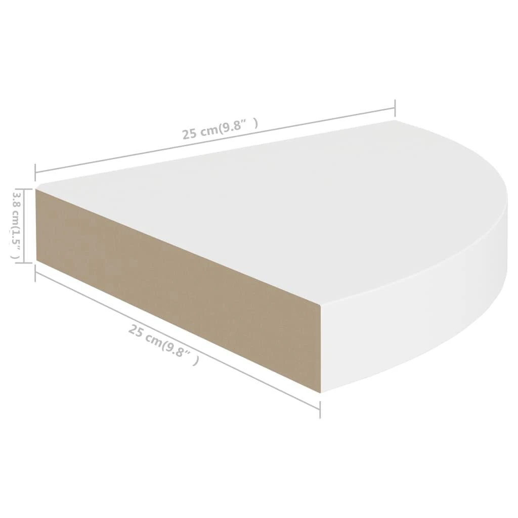 Pakabinamos kampinės lentynos, 4vnt., baltos, 25x25x3,8cm, MDF