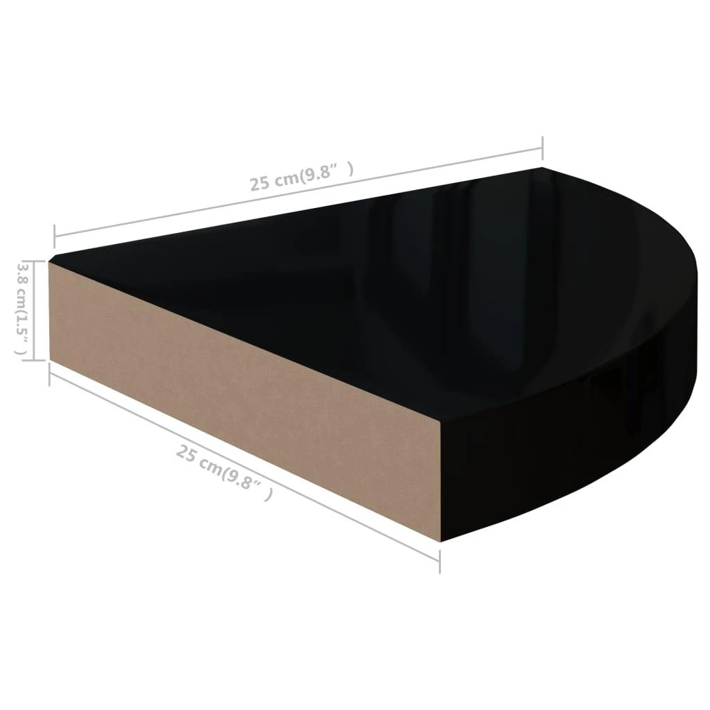 Pakabinamos kampinės lentynos, 4vnt., juodos, 25x25x3,8cm, MDF