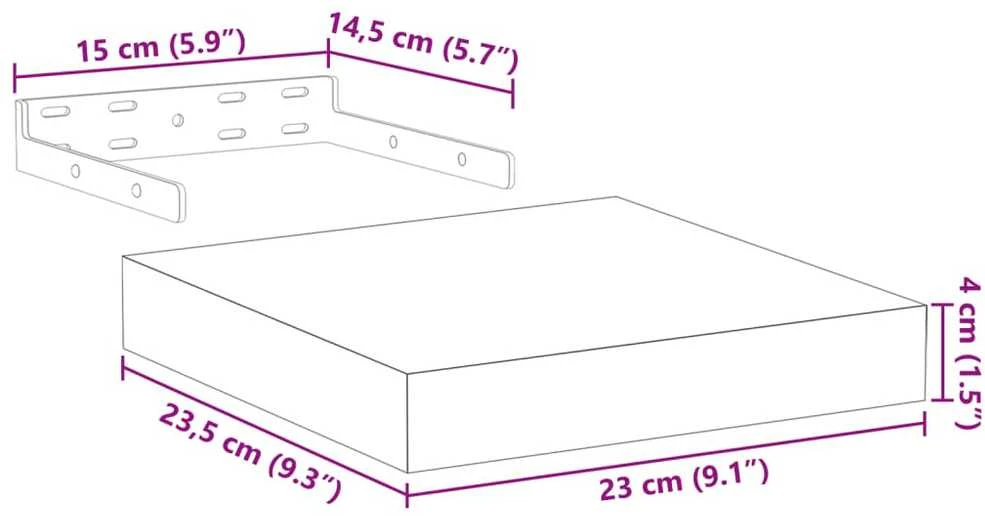 Pakabinamos lentynos, 2vnt., 23x23,5x4cm, apdirbta mediena