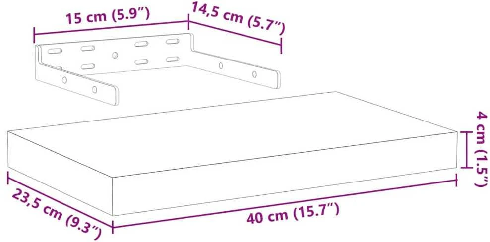 Pakabinamos lentynos, 2vnt., 40x23,5x4cm, apdirbta mediena