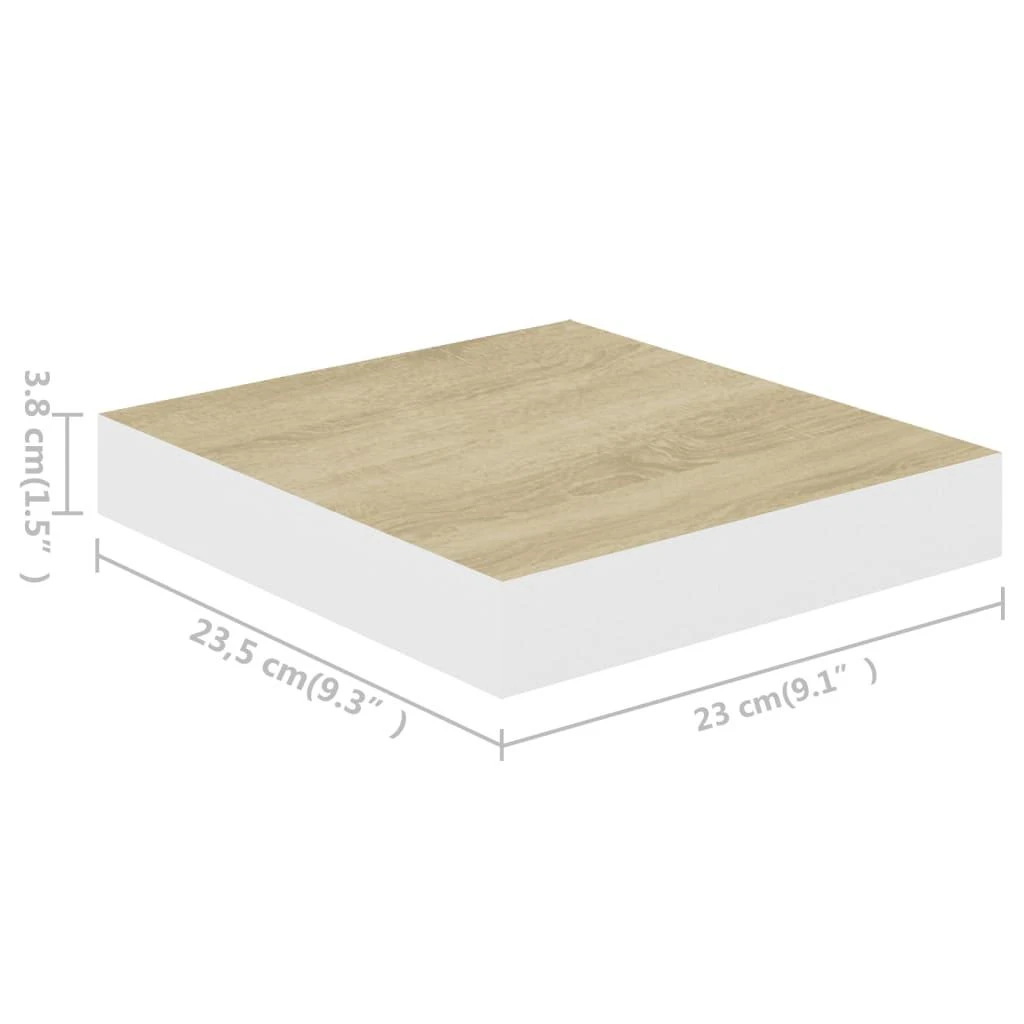 Pakabinamos lentynos, 2vnt., ąžuolo/baltos, 23x23,5x3,8cm, MDF