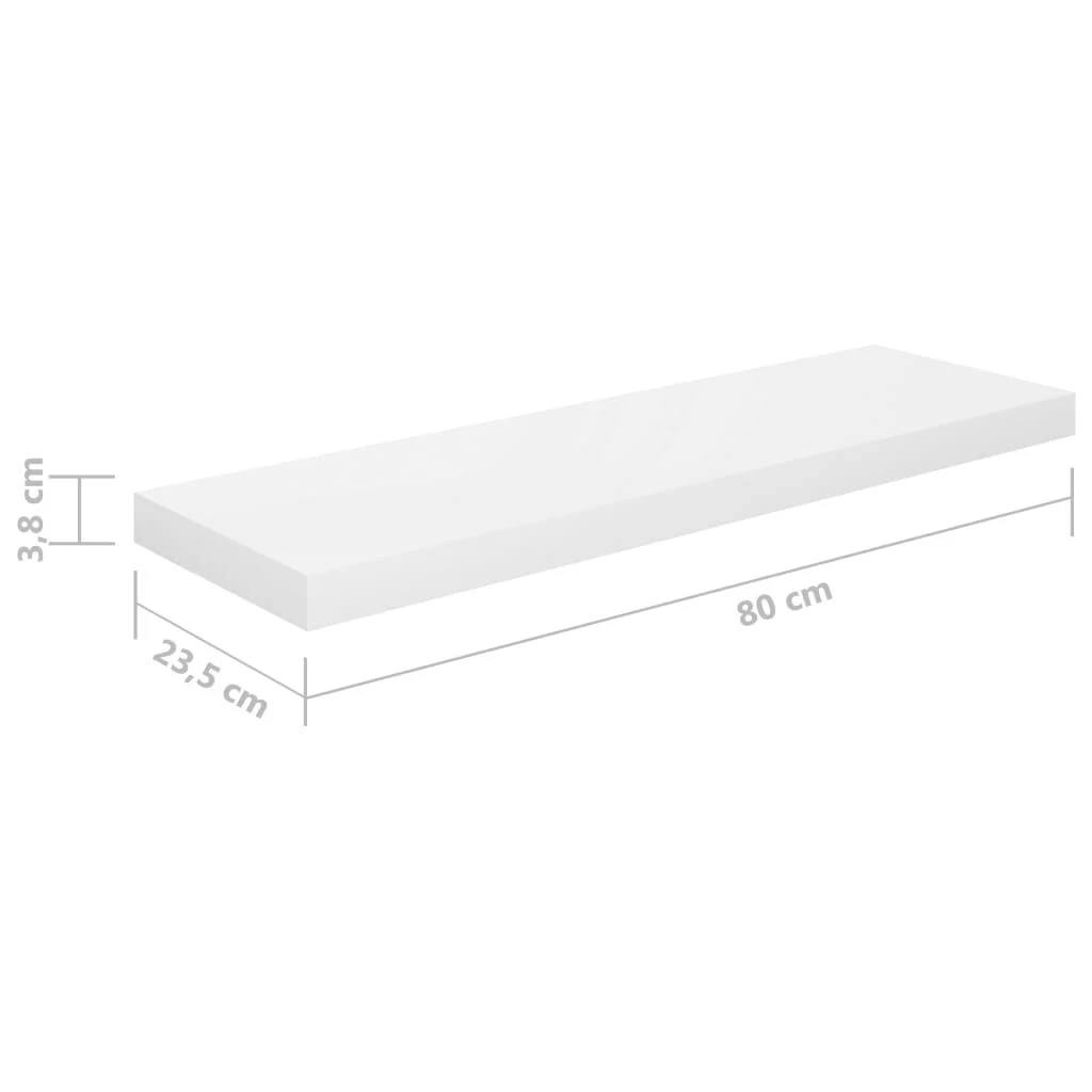 Pakabinamos lentynos, 2vnt., baltos, 80x23,5x3,8cm, MDF