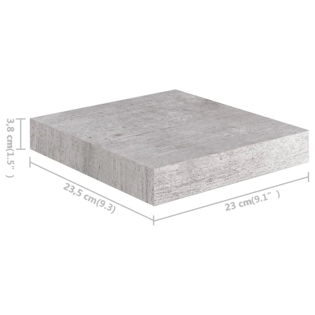 Pakabinamos lentynos, 2vnt., betono pilkos, 23x23,5x3,8cm, MDF