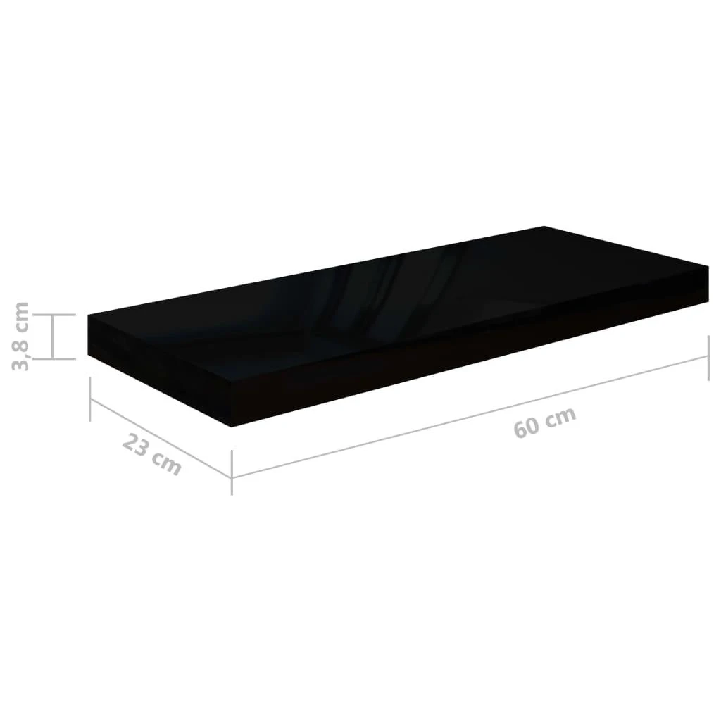 Pakabinamos lentynos, 2vnt., juodos, 60x23,5x3,8cm, MDF