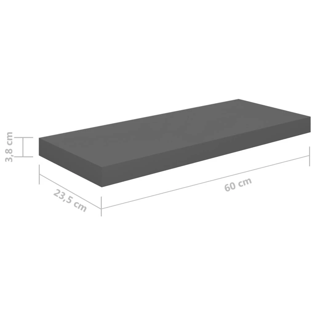 Pakabinamos lentynos, 2vnt., pilkos, 60x23,5x3,8cm, MDF
