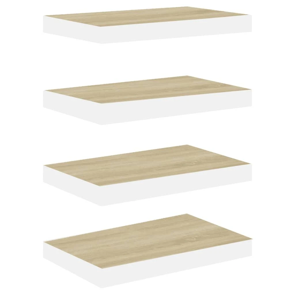 Pakabinamos lentynos, 4vnt., ąžuolo/baltos, 50x23x3,8cm, MDF
