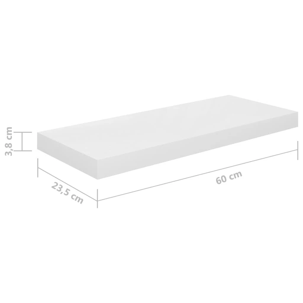 Pakabinamos lentynos, 4vnt., baltos, 60x23,5x3,8cm, MDF