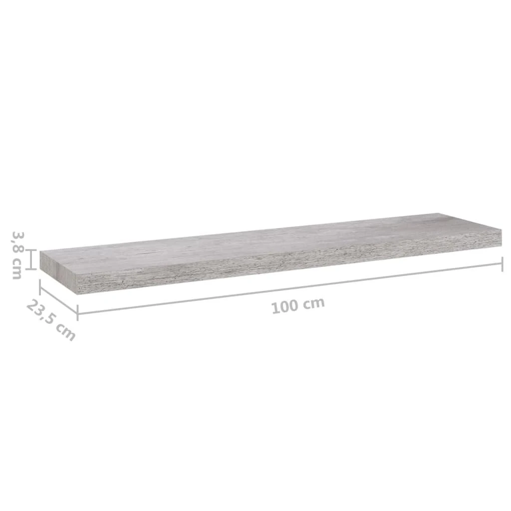 Pakabinamos lentynos, 4vnt., betono pilkos, 90x23,5x3,8cm, MDF