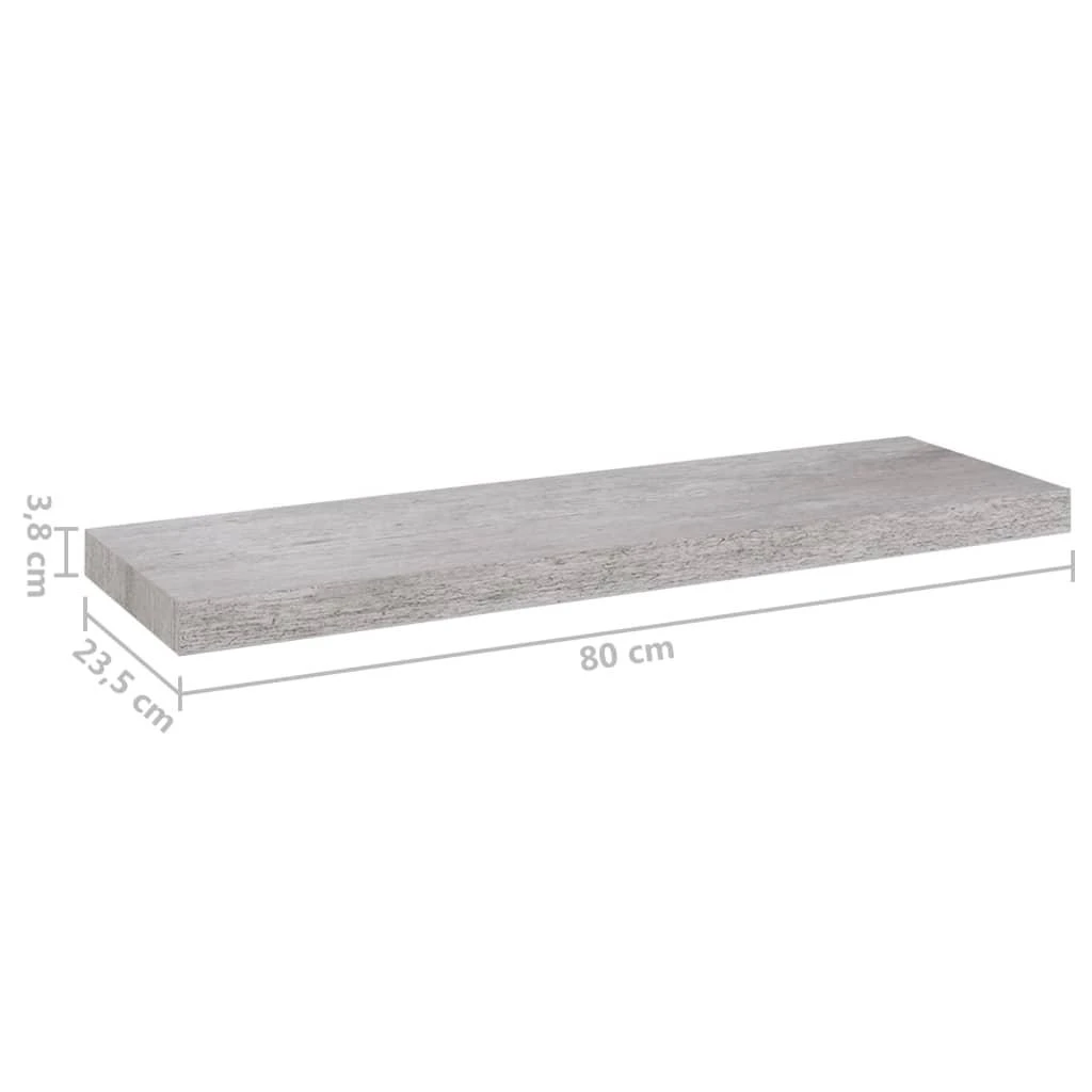 Pakabinamos lentynos, 4vnt., betono pilkos, 80x23,5x3,8cm, MDF