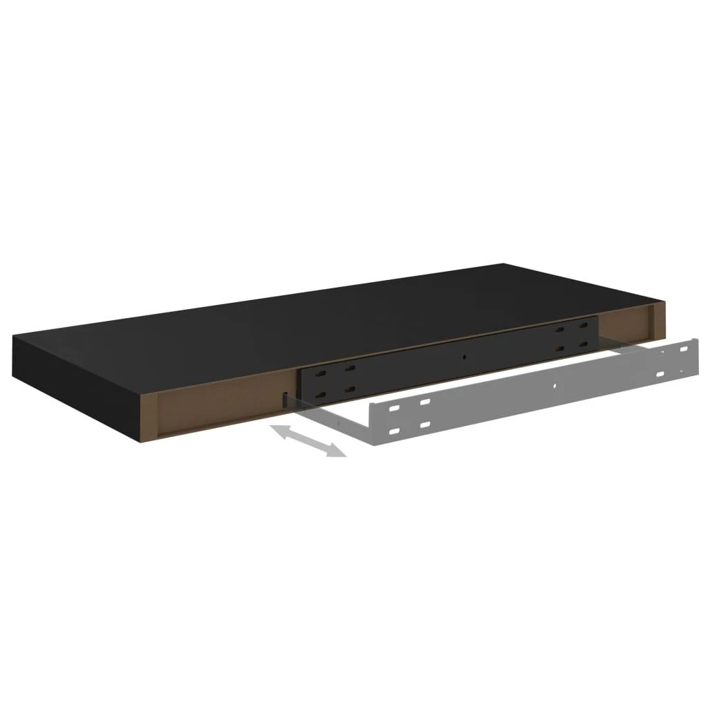 Pakabinamos lentynos, 4vnt., juodos, 60x23,5x3,8cm, MDF