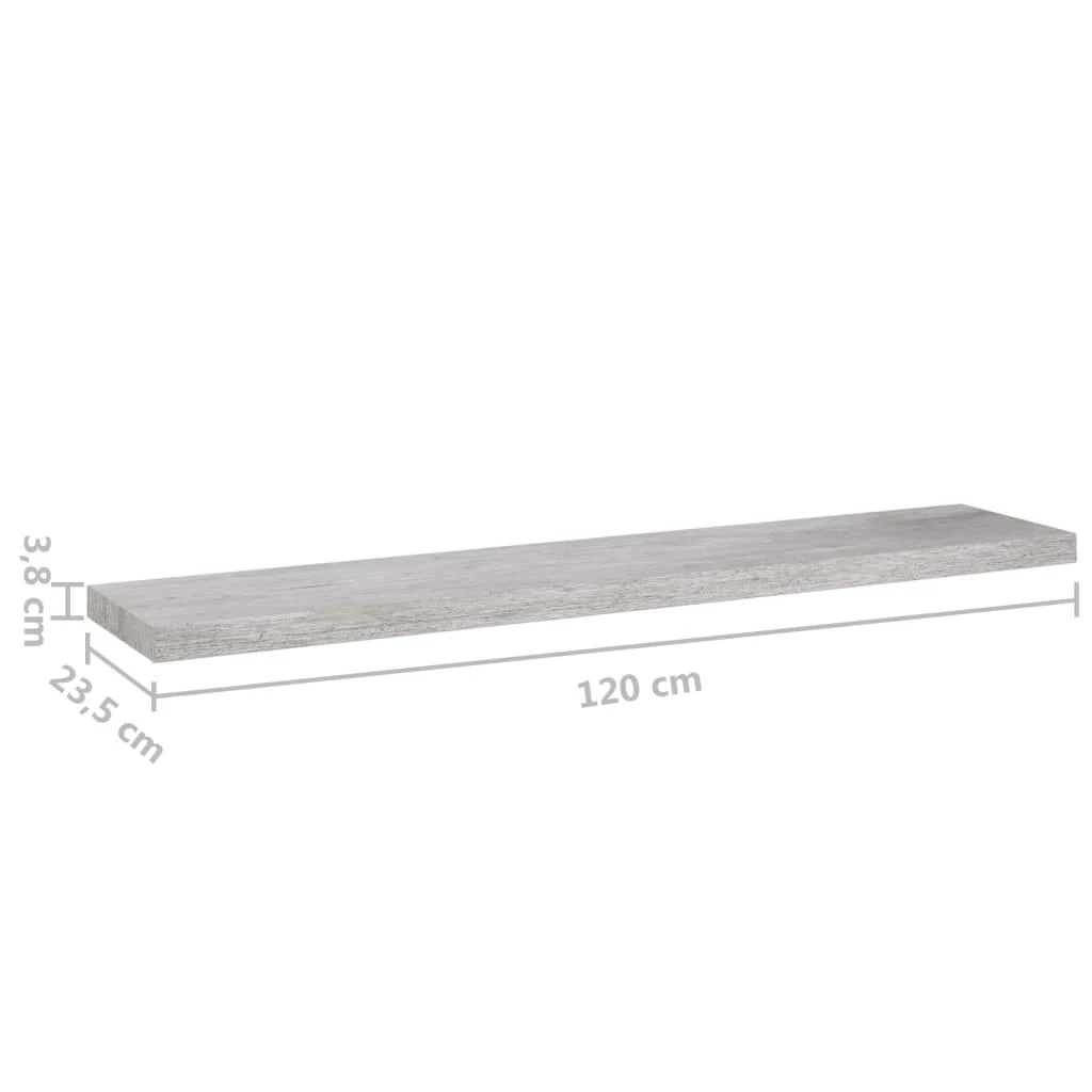 Pakabinamos lentynos, 4vnt., pilkos, 120x23,5x3,8cm, MDF