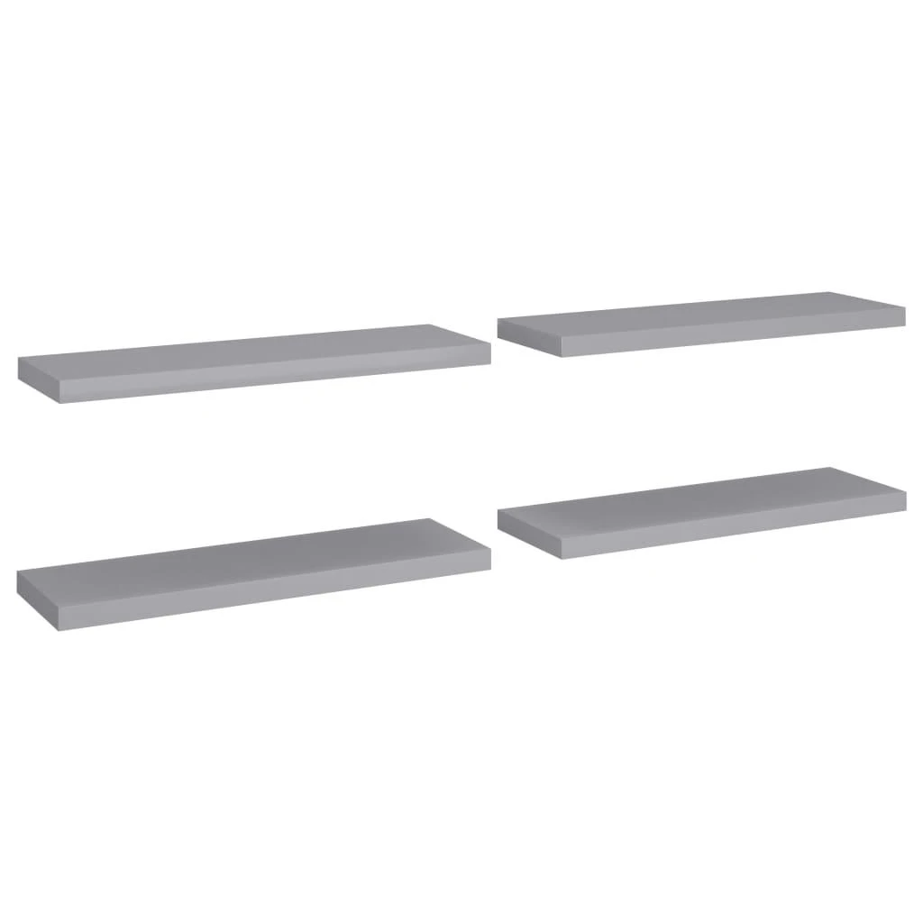 Pakabinamos lentynos, 4vnt., pilkos, 80x23,5x3,8cm, MDF