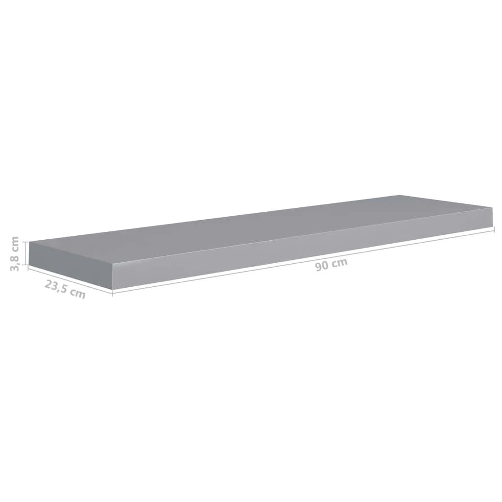 Pakabinamos lentynos, 4vnt., pilkos, 90x23,5x3,8cm, MDF
