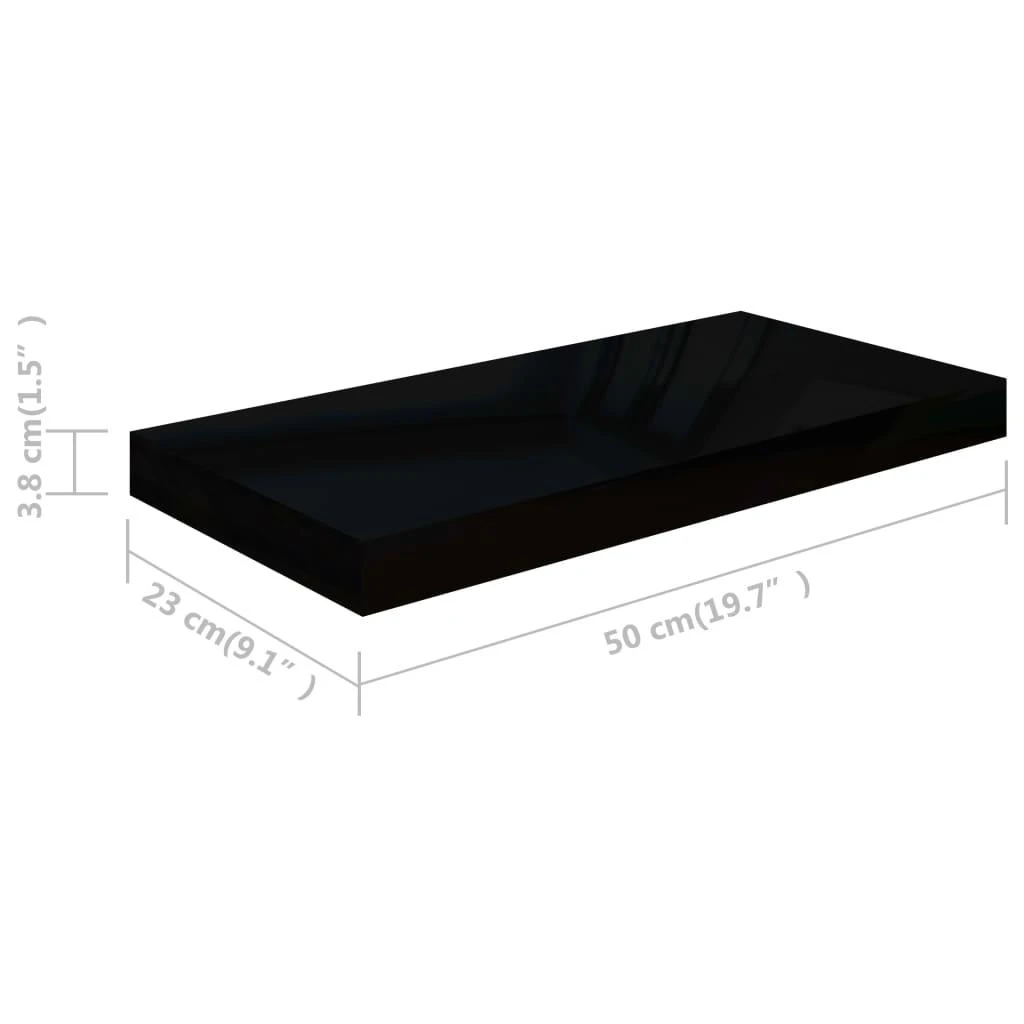 Pakabinamos sieninės lentynos, 2vnt., juodos, 50x23x3,8cm, MDF