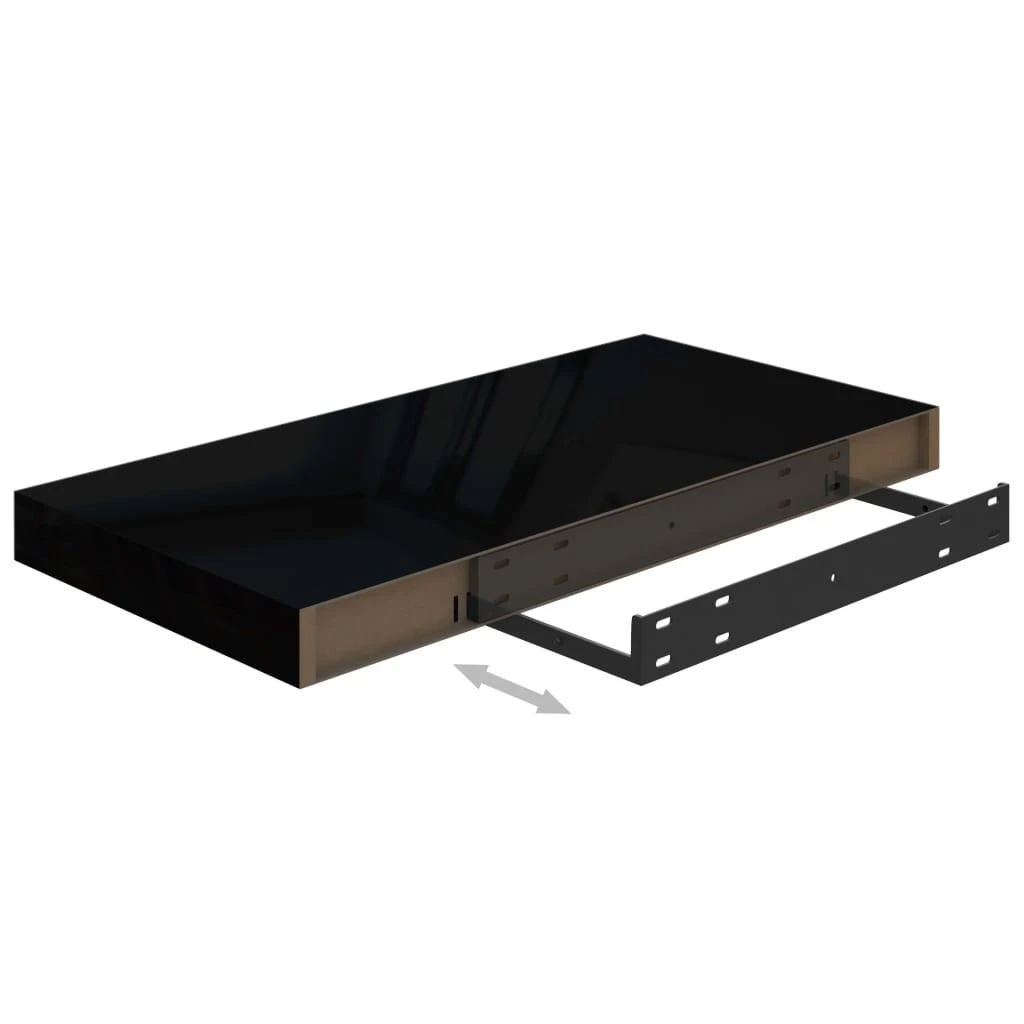 Pakabinamos sieninės lentynos, 2vnt., juodos, 50x23x3,8cm, MDF
