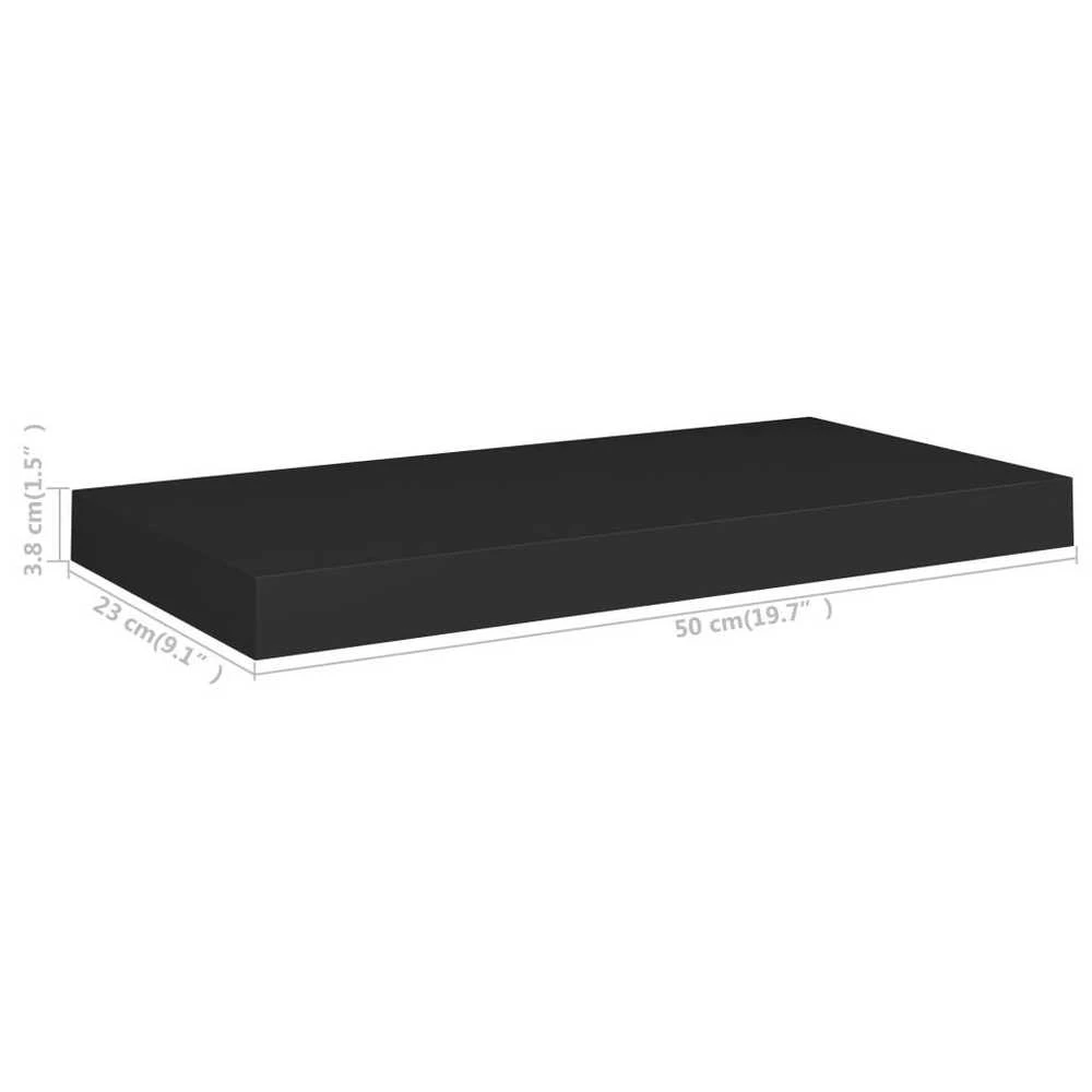Pakabinamos sieninės lentynos, 2vnt., juodos, 50x23x3,8cm, MDF