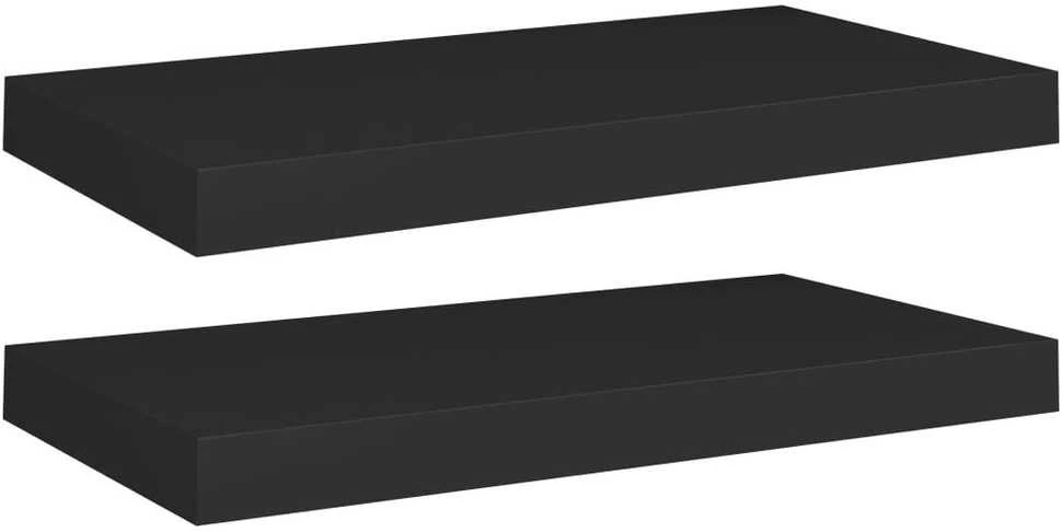 Pakabinamos sieninės lentynos, 2vnt., juodos, 50x23x3,8cm, MDF