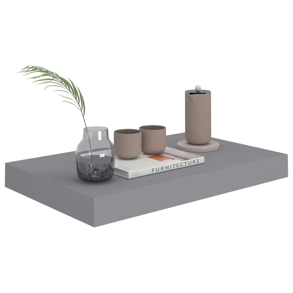 Pakabinamos sieninės lentynos, 2vnt., pilkos, 40x23x3,8cm, MDF